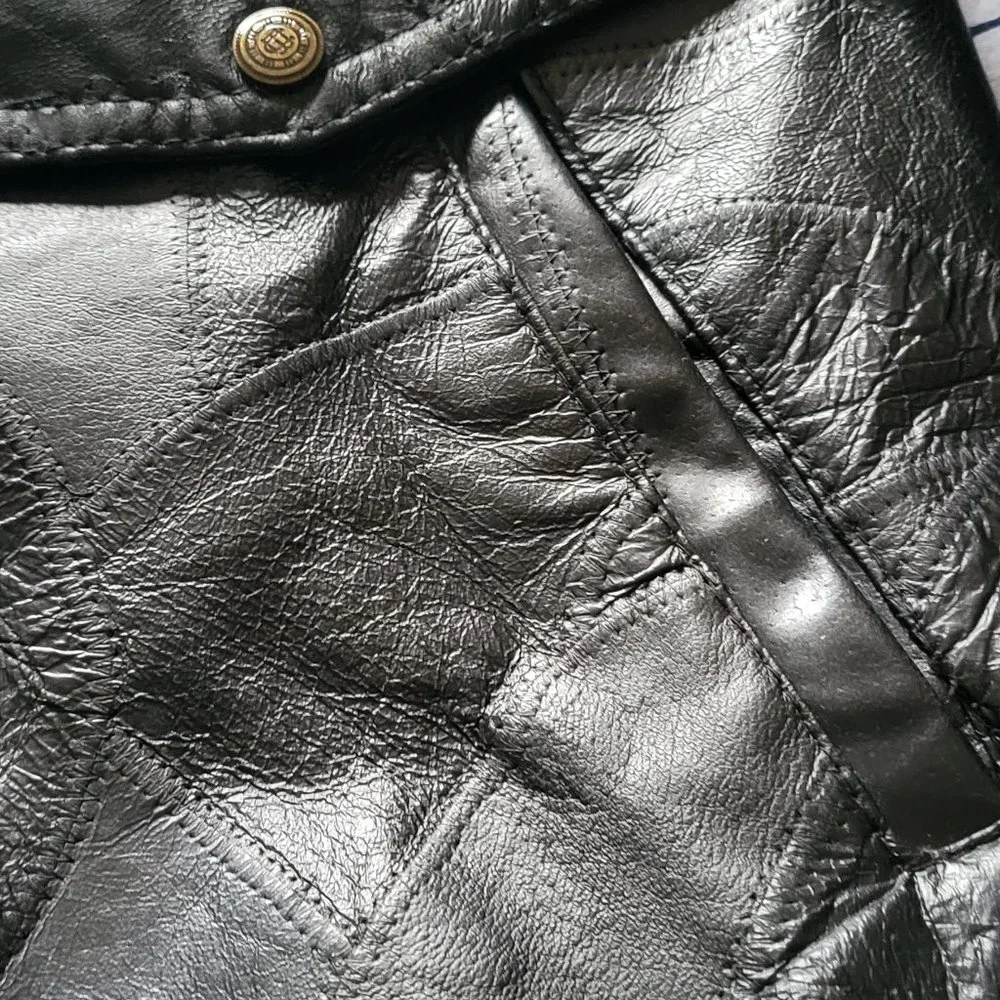 Napoline Leather Outfitters men's genuine black leather bomber jacket large NWOT - Picture 4 of 7